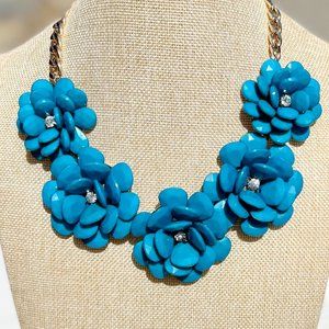 Boho Statement Necklace Chunky Turquoise Flower Rosette Rhinestone Gold Chain